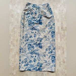 TALBOTS Vintage Linen Silk Blend Floral Toile Skirt Y2K Lined Size 4